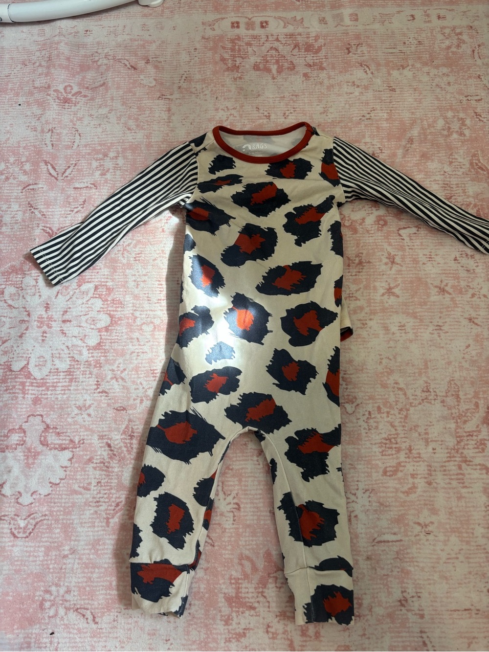 Rags to Raches Cream One-Piece with Navy & Rust Spot Print